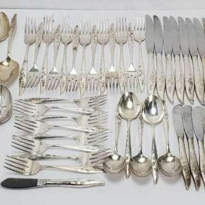 Marked Sterling Silver "Bella Rose" Heirloom Flatware – 63 Pieces