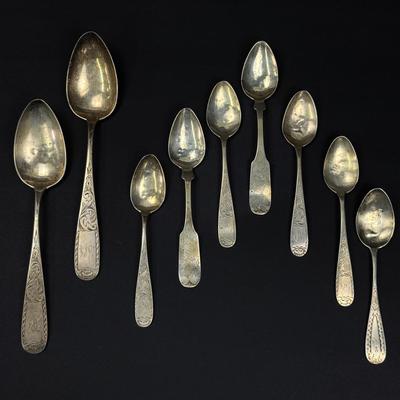Vintage Coin Silver 90% Spoons, Stamped, Some Monogrammed