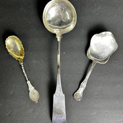 Silver (Tested 800 & Above) Keyworth Ladle, Caldwell Waffle Server, Chased Serving Spoon