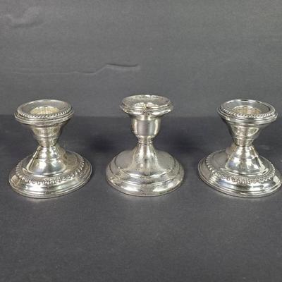 Weighted Sterling Silver Candle Holders – 3", Set of 3, Vintage, Marked