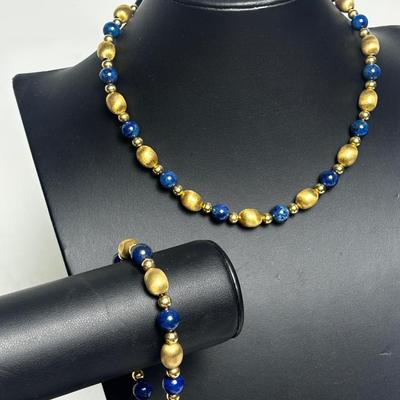 14k Gold Agate Beaded Necklace (15.5” L) & Bracelet (7.5” L)