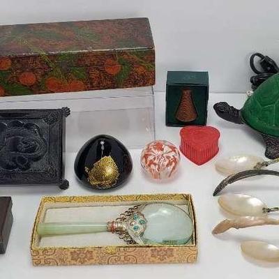 Glass Turtle Accent Lamp, Jan Barboglio Trinket Box, Paperweights & More