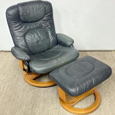 Palliser Gray Leather Reclining Chair & Ottoman - 33x30x40”