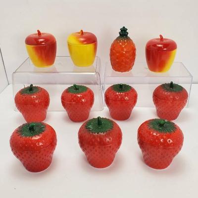 Vintage Hazel Atlas Milk Glass Strawberry, Apple & Pineapple Jars 