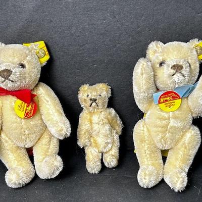 Steiff Plus Original Teddy Bears 5.25” & Unmarked Mohair Bear 3”