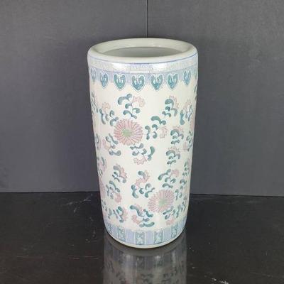 Vintage Chinese Famille Verte Porcelain Floral Umbrella Holder / Cane Stand – 18"