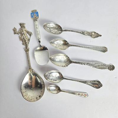 Marked Sterling Silver Souvenir Tourist Spoons – 7 Pieces, Vintage