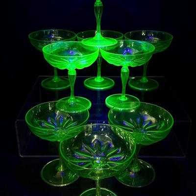 Uranium Glass Champagne / Tall Sherbet Glasses –  Vintage 5"
