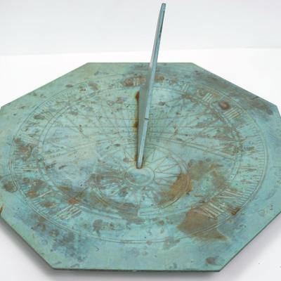 Vintage Octagonal Metal Garden Sundial – 14" Wide