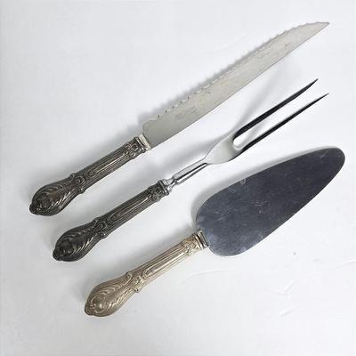 Marked Sterling Silver Handle Carving & Cake Serving Set – 3 Pieces, Vintage