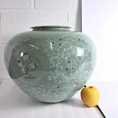 Large Asian Celadon Vase - 17” Diameter 