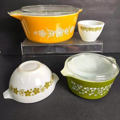 Vintage Pyrex Butterfly Gold & Crazy Daisy/Spring Blossom Casserole & Bowl