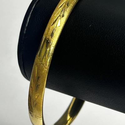 14k Gold Etched Bangle Bracelet - 2.25” Wide 