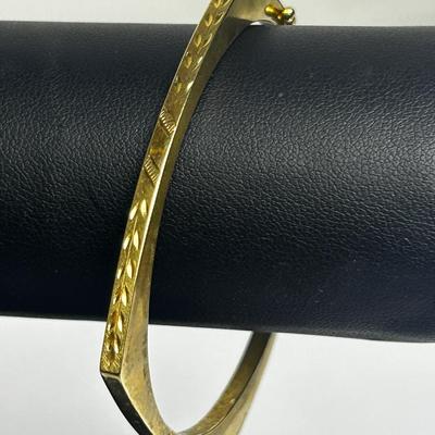 14k Gold Etched Hinged Bangle Bracelet - 2.25” W 