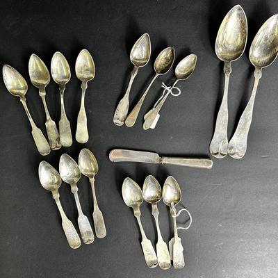 Antique Silver (Tested 800 & Above) Early American 19th Century Spoons & Knife