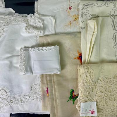 Vintage Embroidered & Lace Table Linens, Tablecloths