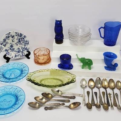 Antique & Vintage Souvenir Spoons Plus Depression Glass Collection