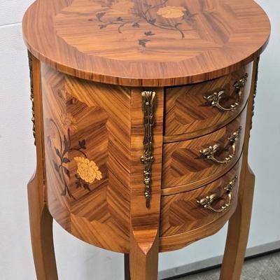 Marquetry Round Side Table With Ormolu Accents - SAER Made In Italy, 13x29” 