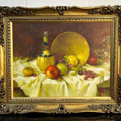 Signed Still Life Painting On Canvas In Ornate Frame - 26x33”