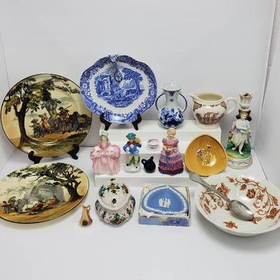 Royal Doulton Figurines & Plates, Wedgwood Jasperware, Spode Dish, Pewter Spoon & More
