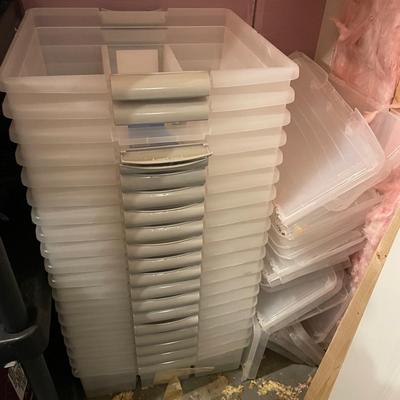 Large Lot Of Plastic Shallow Storage Bins