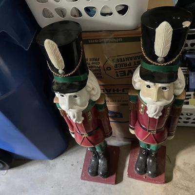 Pair Of Ceramic Christmas Large Toy Soldiers Statues