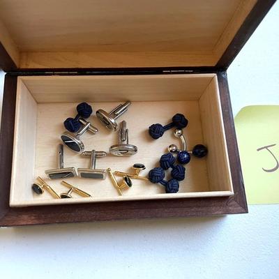 Lot Of Cuff Links With Wood Box