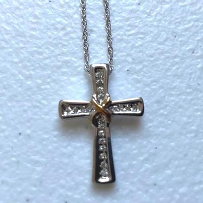 New 14k Gold 925 Sterling Silver And Diamonds Cross Necklace