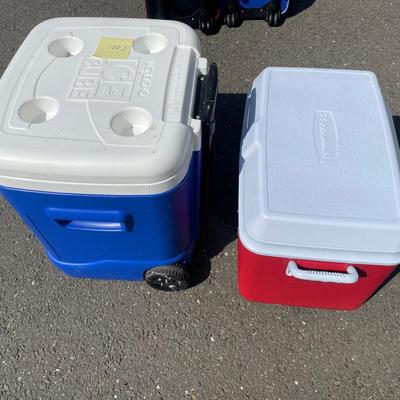Two Cooler Ice Chests And Ice Packs