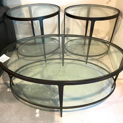 3 Piece Of Modern Metal And Glass Living Room Tables