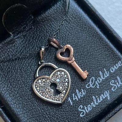 New 14k Gold Over 925 Sterling Silver Heart Lock And Key Necklace