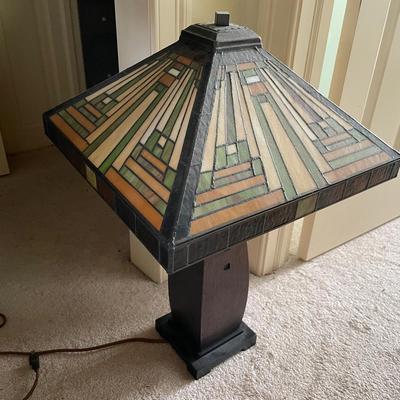 Art Deco Styled Stained Glass Lamp With Square Shade