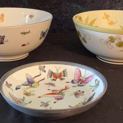 Japanese Hand-painted Bowls & Pewter Wrapped Candy Dish