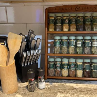 Kitchen Assortment - McCormick Spices, Knives, Wooden Utensils