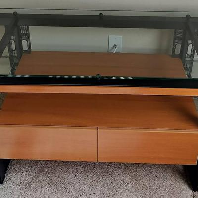 Bello Glass Top Entertainment Stand / Table With 2 Drawers