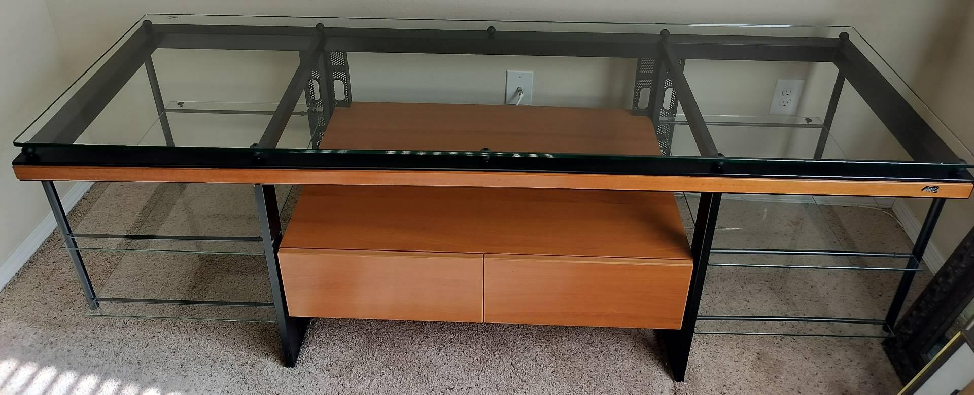 Bello Glass Top Entertainment Stand / Table With 2 Drawers