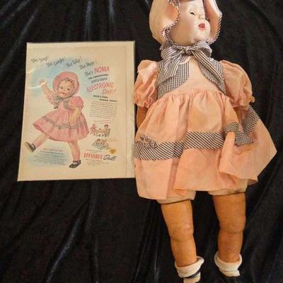 Vintage Original Effanbee Noma Electronic Taking Doll 28" W/ 1950 Magazine Ad