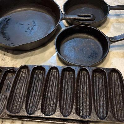 Iron Skillets : 1 Large, 2 Small And 2 Cornbread Skillets