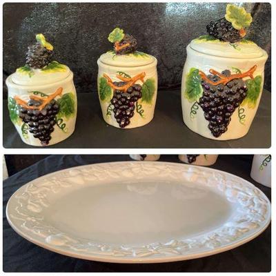 Decorative Canisters And Christmas Platter