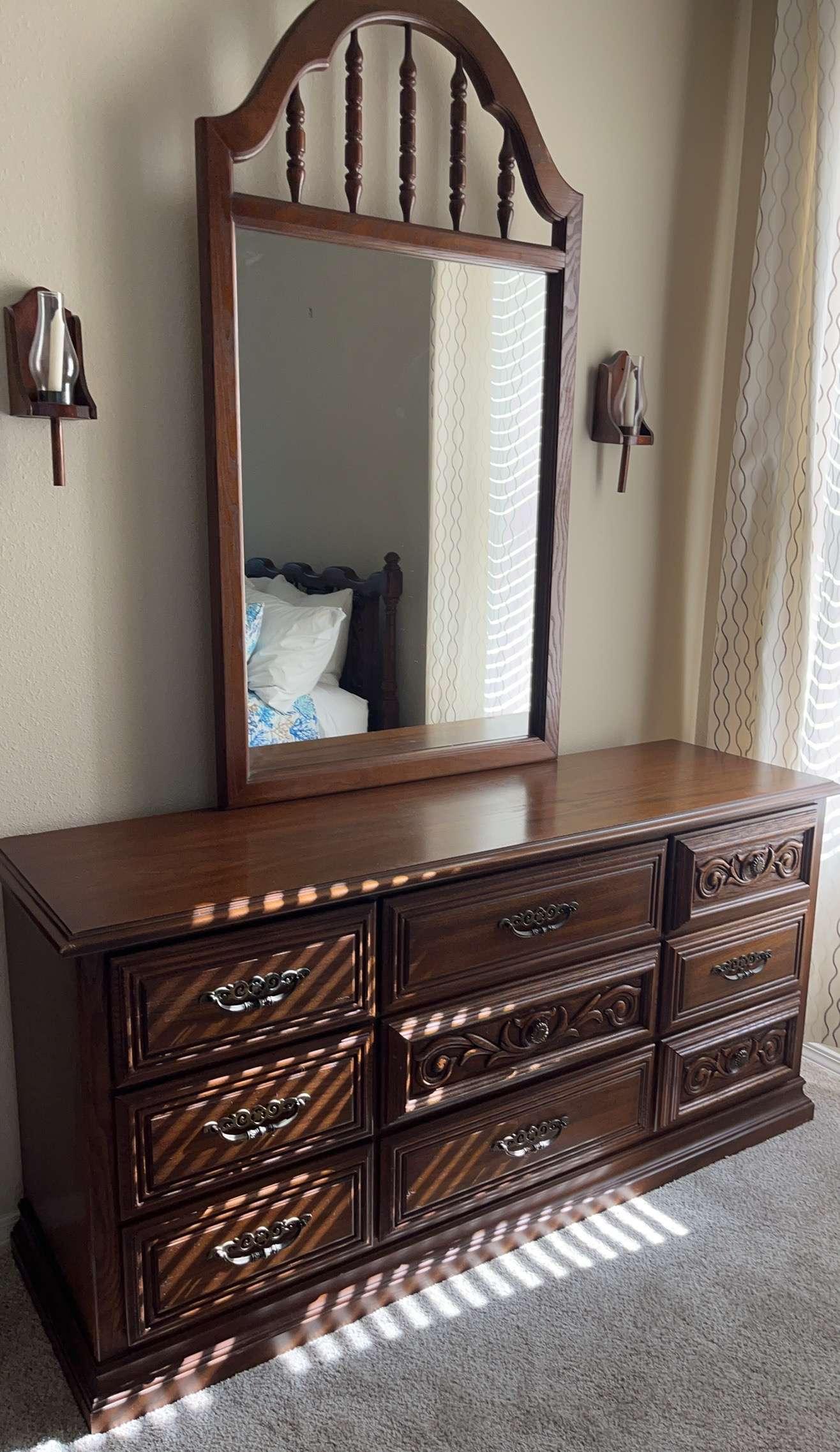 Vintage 9-Drawer Dresser With Mirror 
