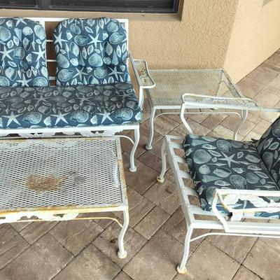 Outdoor Patio Furniture Metallic Set Of 2 Chairs With Cushions And 2 Low Tables
