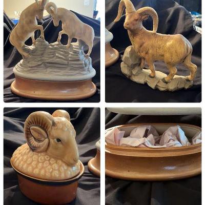 Vintage Ceramic Ram Decor - Portuguese Ceramic Butter Dish - Ceramic Rams On A Mountain Dish