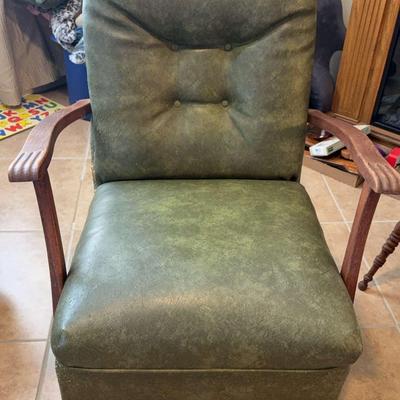 Vintage Green Vinyl And Wood Rocking Chair 
