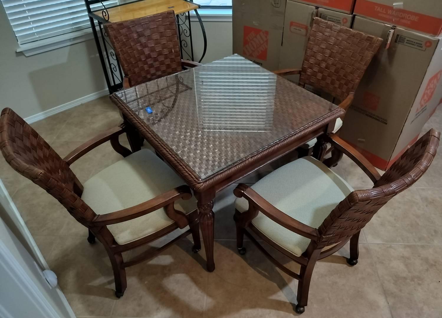 5 Piece Stanley Furniture Woven Wicker And Wood Dining Room Set