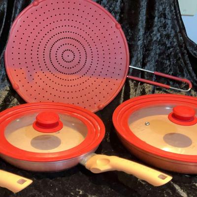 3 Pc Safe-T-Grip Crramic Cookware Set and Splatter Guard