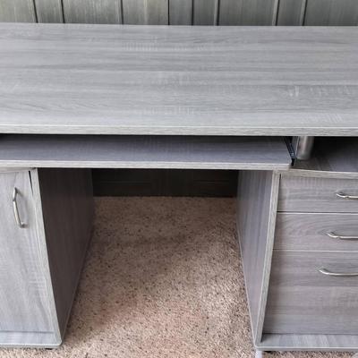 Light Gray Office/Computer Storage Desk + Rolling Office Chair