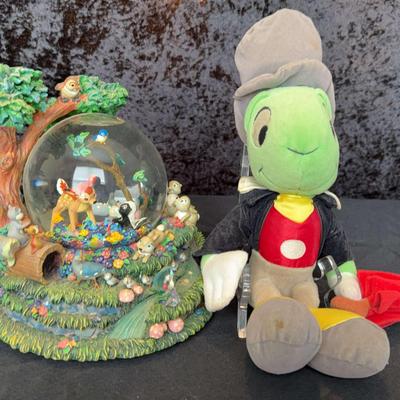 Disney’s Bambi Snowglob Music Box “Little April Showers” And Vintage Jiminy Cricket