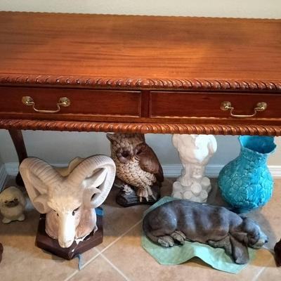 Solid Mahogany Wood Hall Table With 3 Drawer Antique Chippendale Style