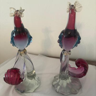 Pair Blown Glass Birds