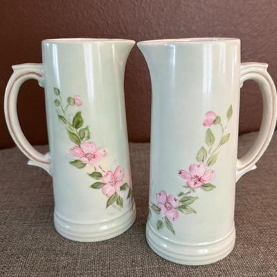 Set Of 2 Tall Vintage Floral Pitchers